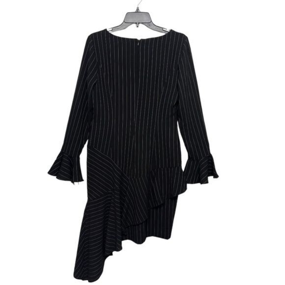 New Focus by Shani Pinstriped Asymmetrical Dress with Ruffle Hem‎ Bell Sleeves 4 - Picture 6 of 10